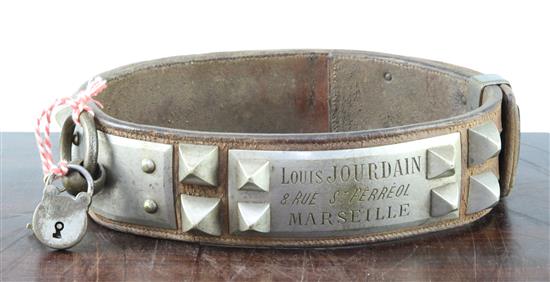 A 19th century French studded leather dog collar,